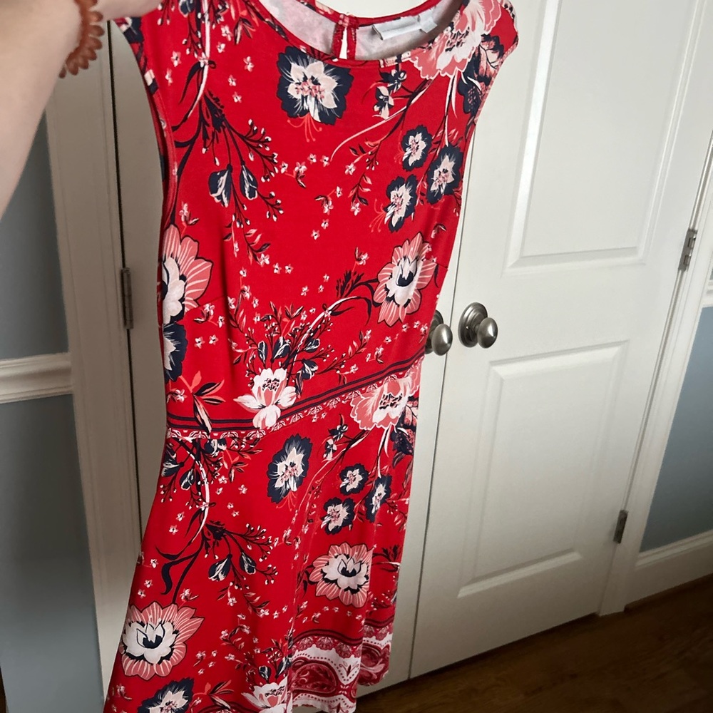 New York & Company Red Flutter Sleeve Midi Dress